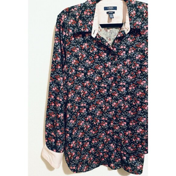 Chaps Top Womens XXL Ditzy Floral Contrast Cuff Button Up Cotton Cottagecore - Picture 5 of 8